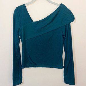 Good Luck Gem Dark Green Asymmetrical Long Sleeve Top - Size L